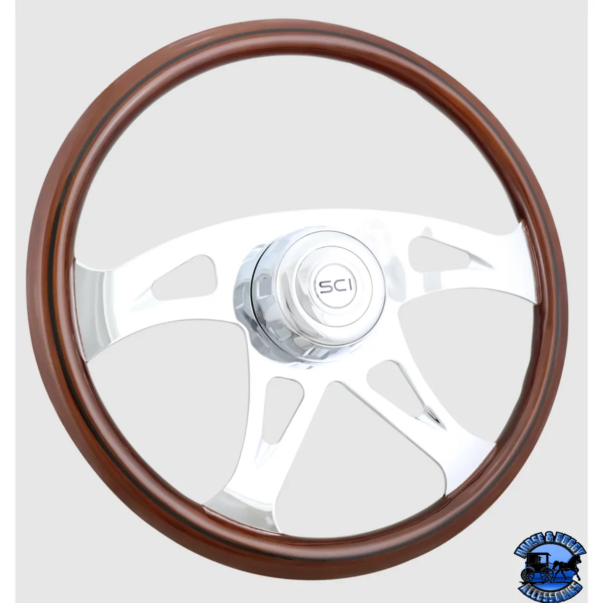 285-3003-77502 Steering Creations Ace W/Black Line 18" Wood Rim Chrome 4-Spoke W/Cut Outs Wheel 1