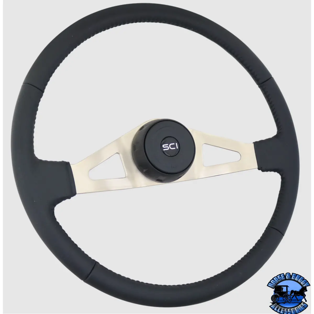 Steering Creations Cleveland 20" Black Leather Rim Nickel Plated 2-Spoke W/Triangle Cut Outs Wheel 1
