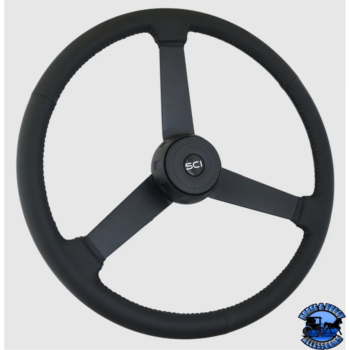 352-3097-77004 Steering Creations Hoss 20" Black Leather Rim Black 3-Spoke Wheel 1