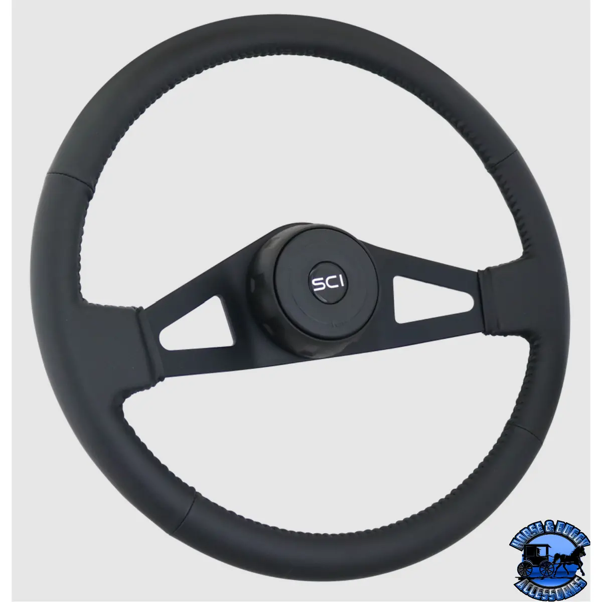348-3015-77004 Steering Creations Jupiter 18" Black Leather Rim 2-Spoke Wheel (3-Hole) 1