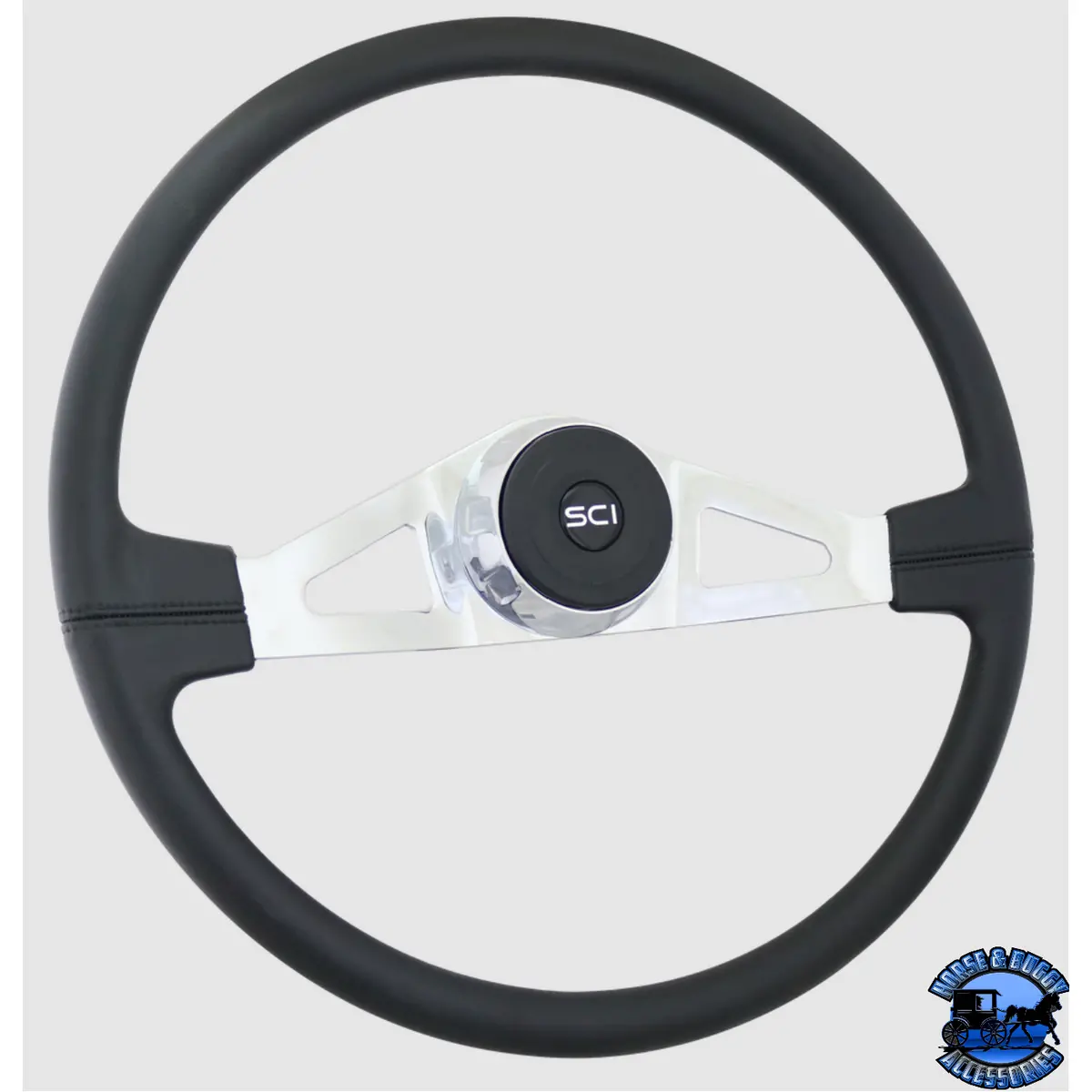 Steering Creations "Lincoln" 20" Polyurethane Rim Chrome 2-Spoke W/Triangle Cut Outs Wheel 1