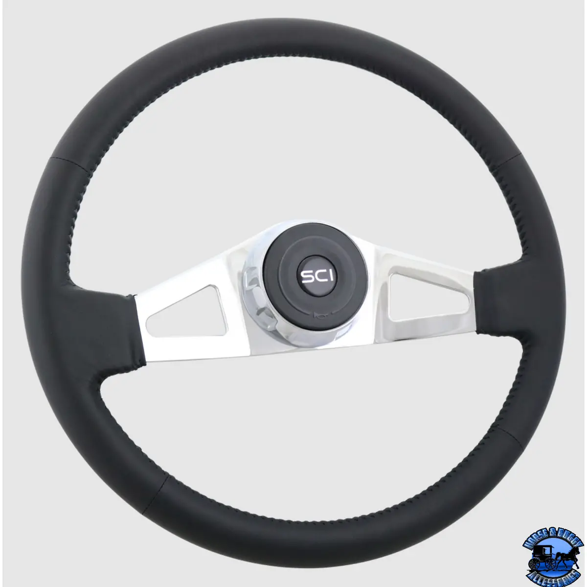 350-3003-77004 Steering Creations Manchester 18" Black Leather Rim 2-Spoke Wheel (3-Hole) 1