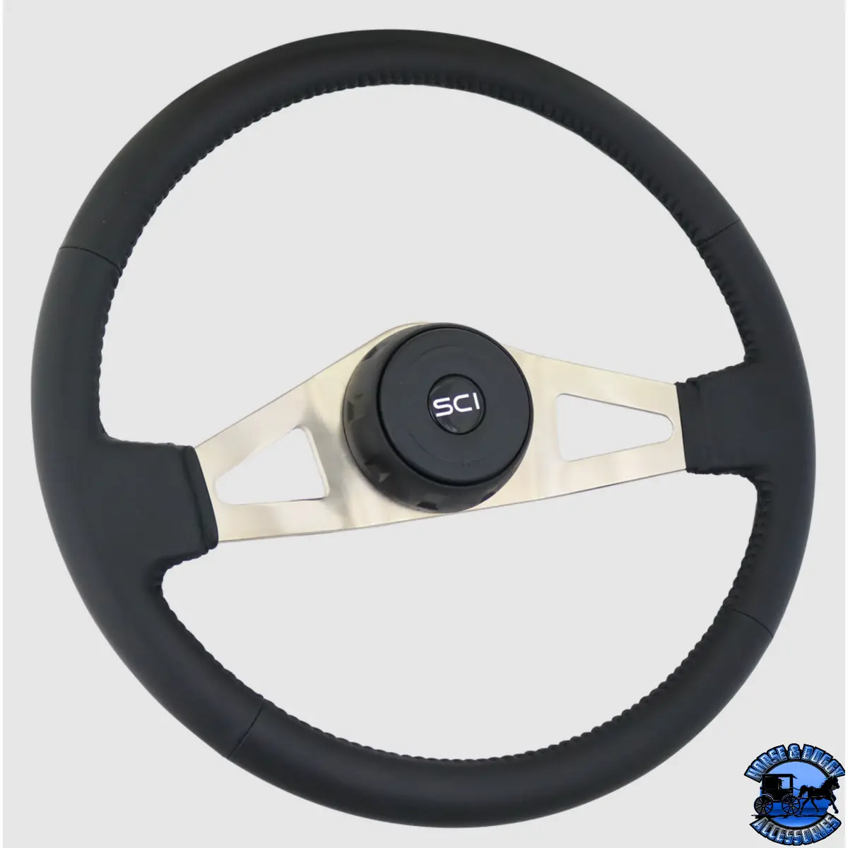 347-3015-77004 Steering Creations Marion 18" Black Leather Rim, Nickel Plated 2-Spoke Wheel (3-Hole) 1
