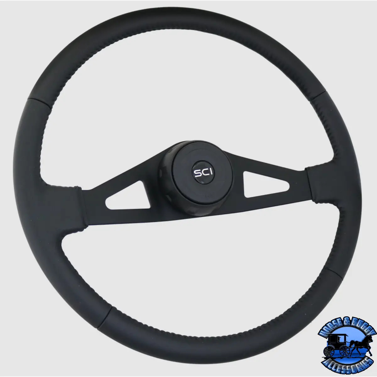 Steering Creations Pinion 20" Black Leather Rim Black 2-Spoke W/Triangle Cut Outs Wheel 1