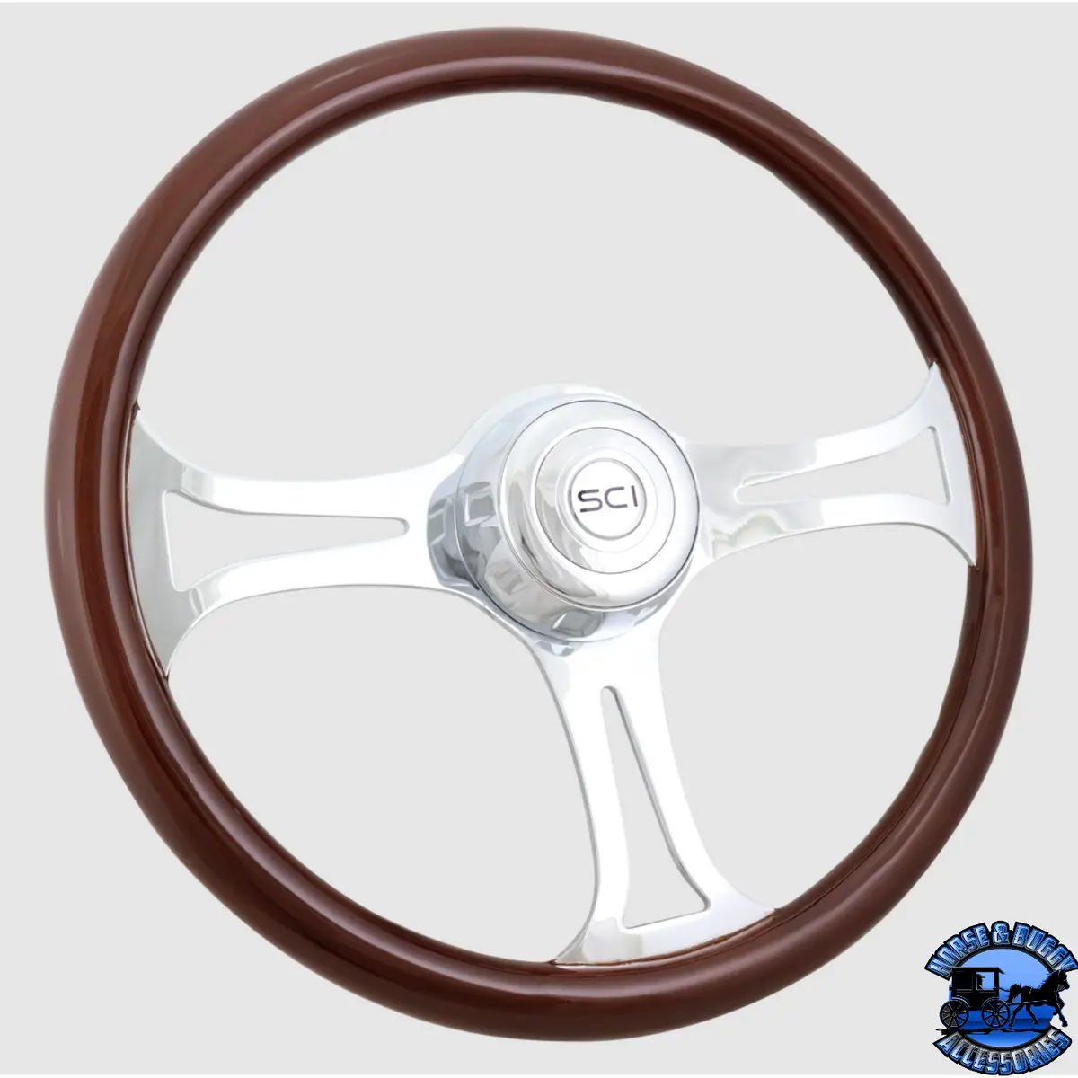 289-3003-77502 Steering Creations Saber 18" Wood Rim Chrome 3-Spoke W/Cut Outs 1