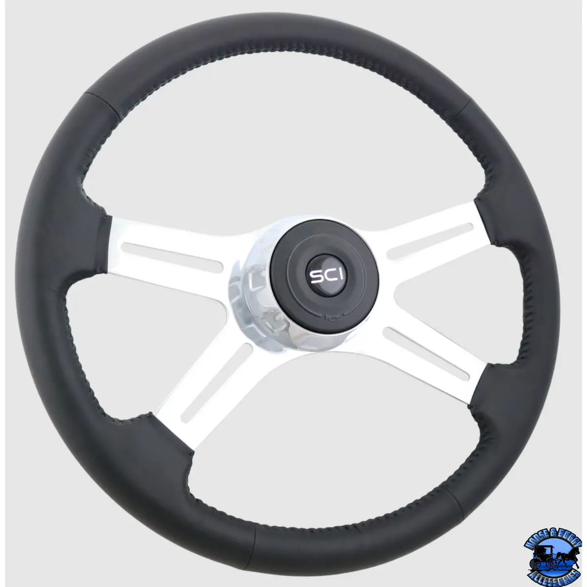 Sc-390-3003-77004 Steering Creations Statesman 18" Black Leather Rim, Chrome 4-Spoke Wheel (3-Hole) 1