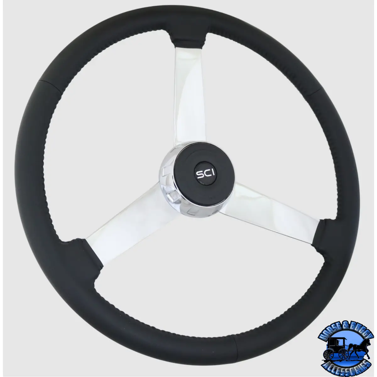 353-3053-77004 Steering Creations "The General" 20" Black Leather Rim Chrome 3-Spoke Wheel 1