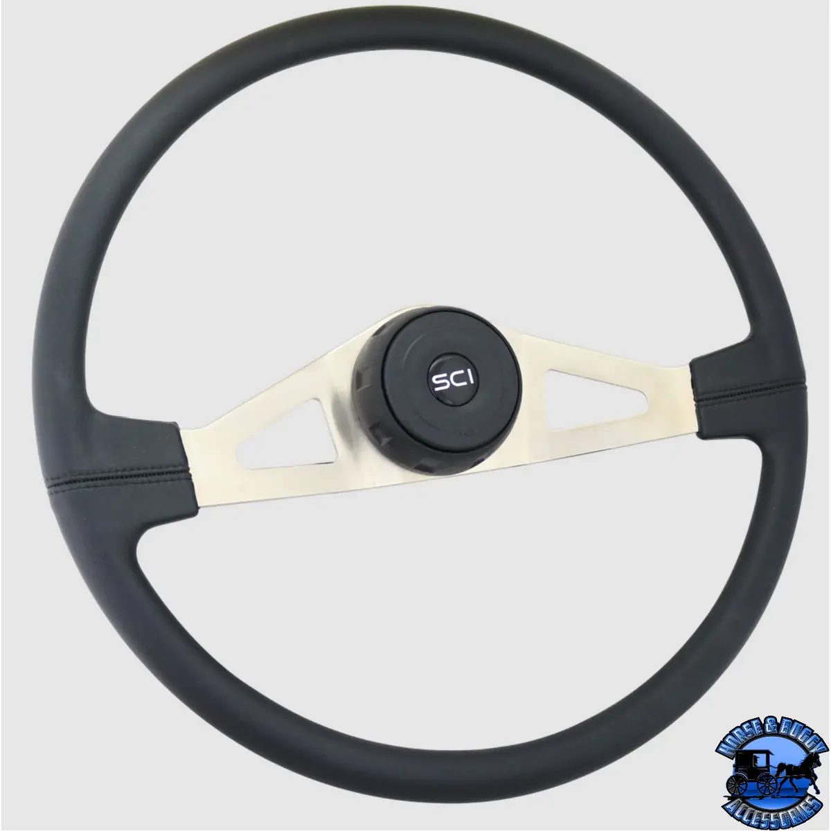 106-3015-77004 Steering Creations "Thunderbolt"  - 20" Polyurethane Rim, Nickel Plated 2-Spoke W/Triangle Cut Outs Wheel 1