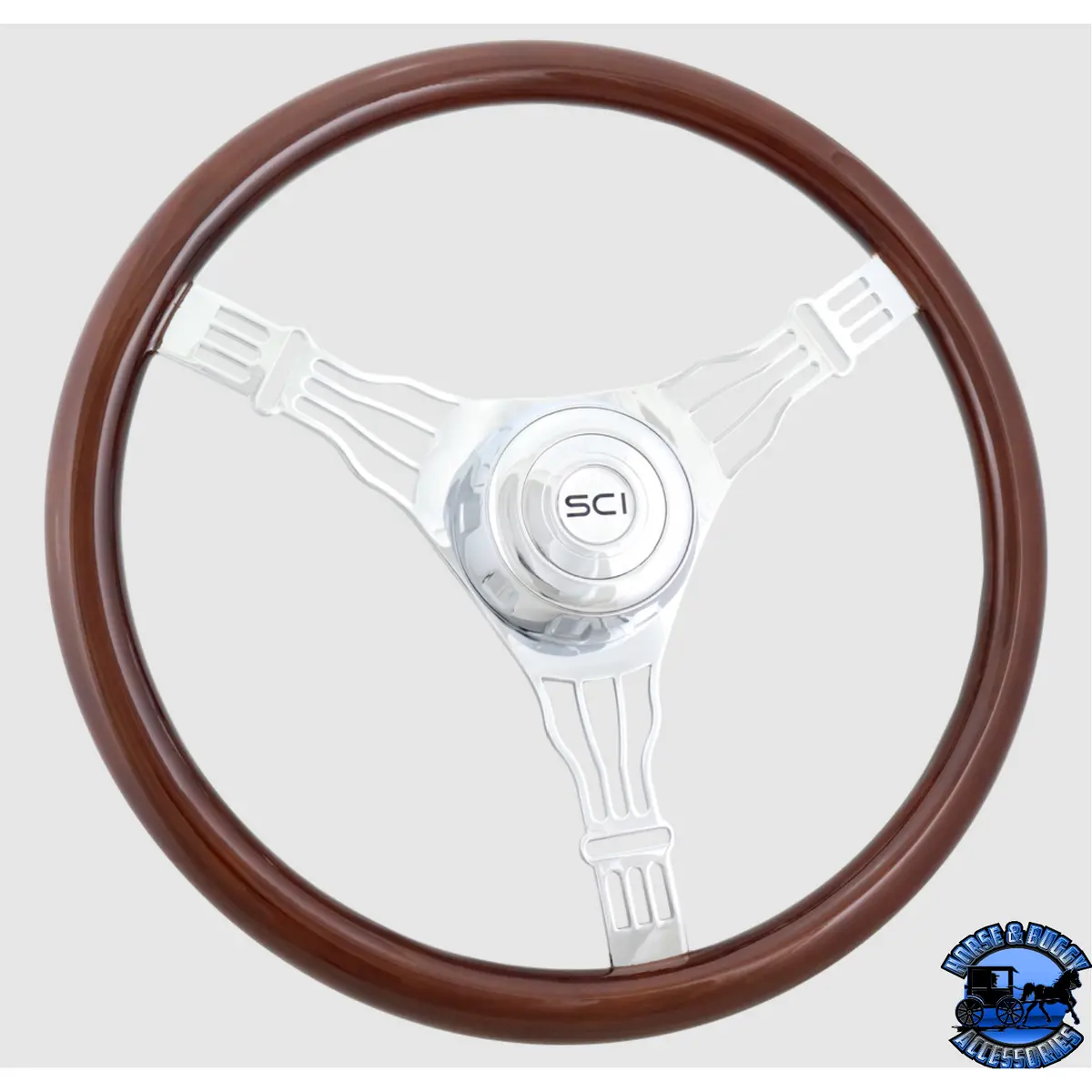 293-3003-77502 Steering Creations Voltage 3 18" Wood Rim Chrome 3-Spoke W/Wire Cut Outs 1
