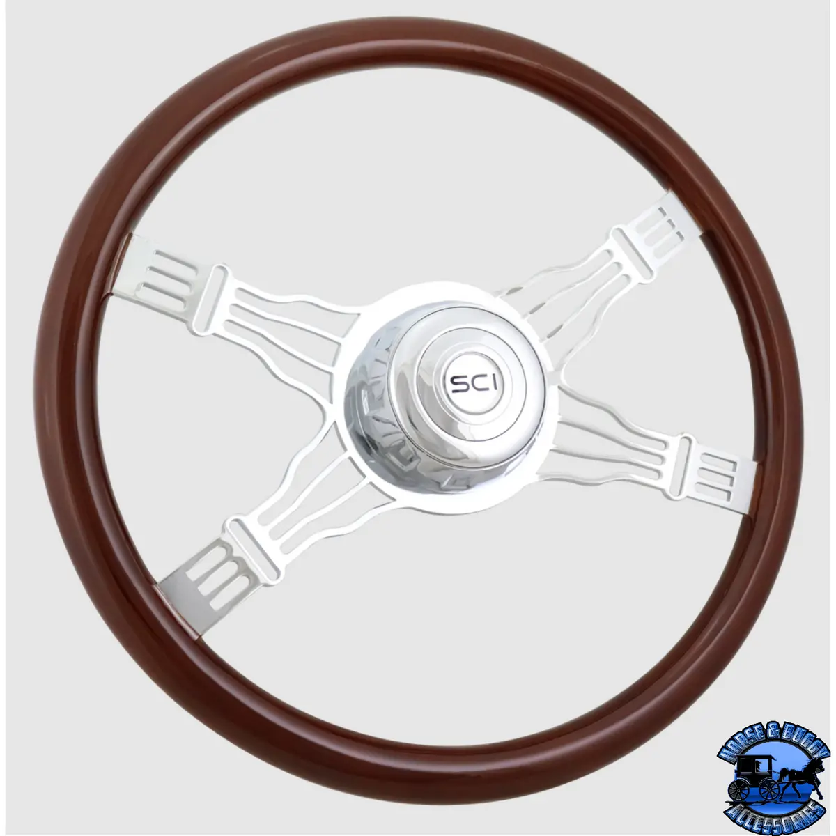 294-3003-77502 Steering Creations 18'' Voltage 4 Mahogany Wheel 4-Spoke W/ Wire Cutout 1