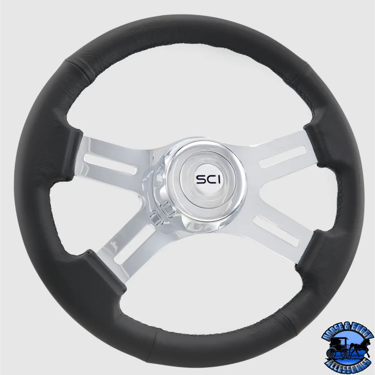 391-3003-77502 Steering Creations Classic Black Leather And Chrome 16" Wheel 4-Spoke (3-Hole) 1