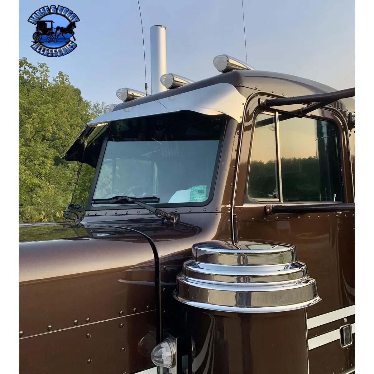 Rollin Low 359 Peterbilt Visor "Timeless" (With Bead Roll) 9"X5" Reverse Bowtie 304 Stainless #0053 1