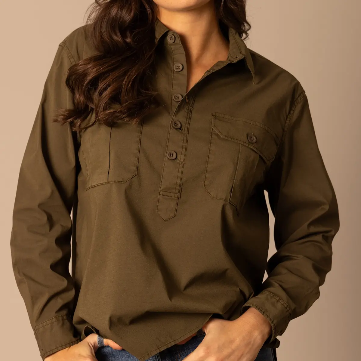 Abigail Popover Shirt By Kimes Ranch In Dark Olive 1