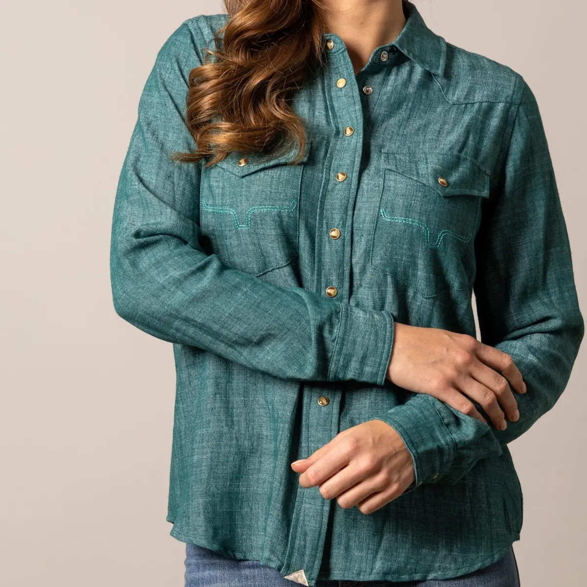 Lacy Blouse Shirt By Kimes Ranch In Dark Teal 1