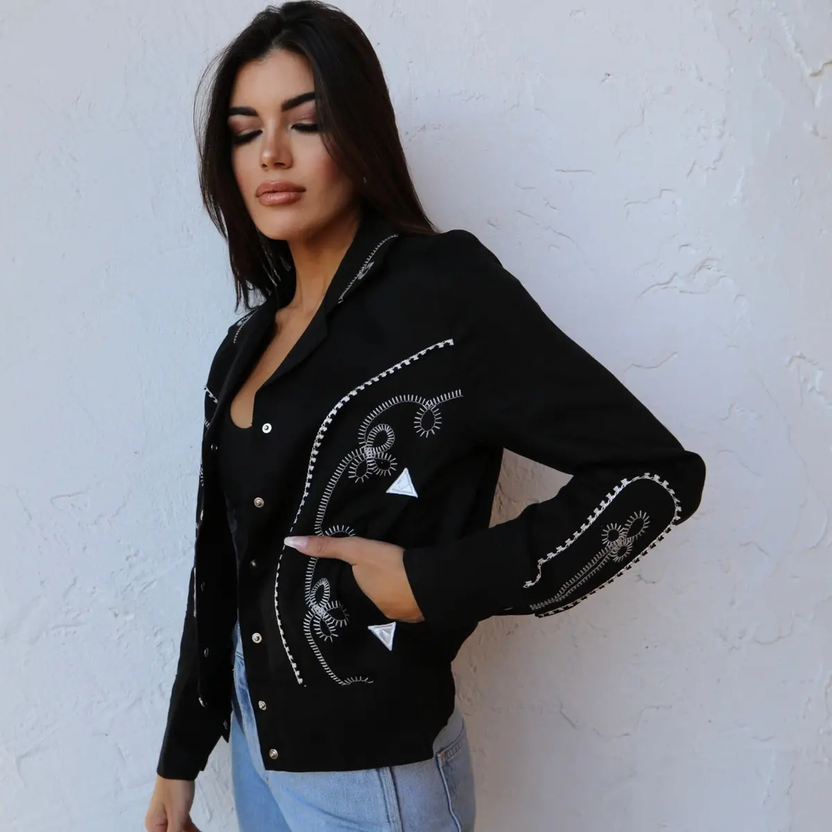 H Bar C Bolero Women's Jacket In Black And White 1