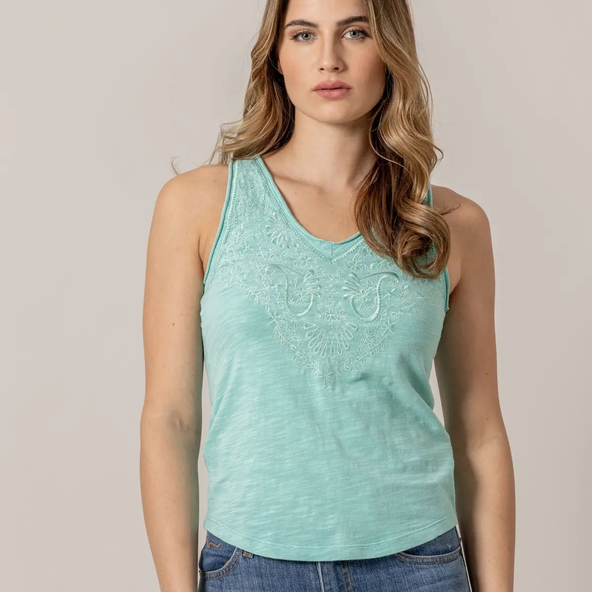 Willa Sleeveless Tank Top Shirt In Turquoise By Kimes Ranch 1