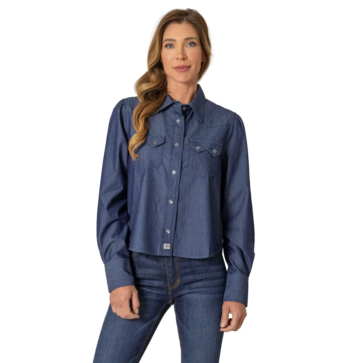 Annie Cropped Snap Shirt By Kimes Ranch In Denim 1
