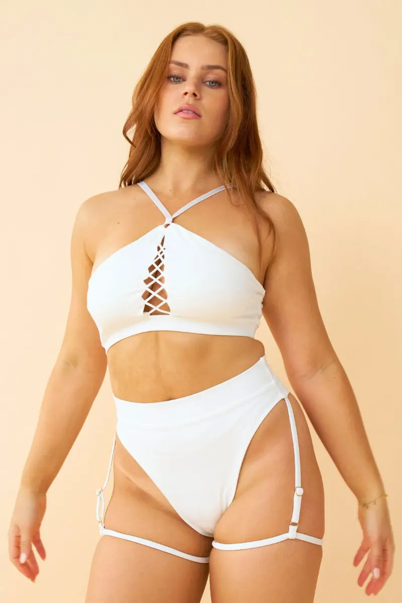 Lunalae High Cut Garter Shorts - White 1