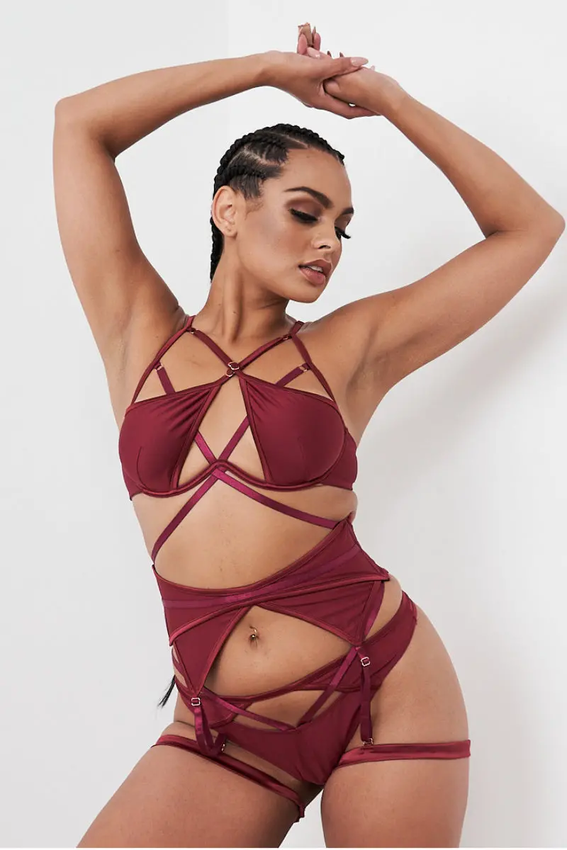 Lunalae Intimates Lauren Strappy Cut Out Adjustable Bra - Recycled Wine 1