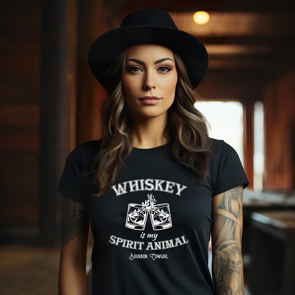 Whiskey Is My Spirit Animal Graphic Tee - Bourbon Cowgirl 1