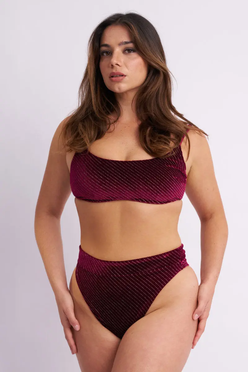 Lunalae High Cut Shorts - Wine Silver Sparkle 1