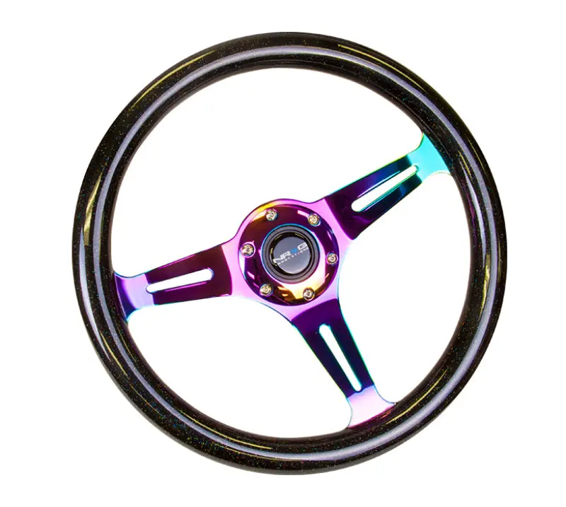 Nrg Classic Wood Grain Steering Wheel (350Mm) Black Sparkle/Galaxy Color W/Neochrome 3-Spoke 1