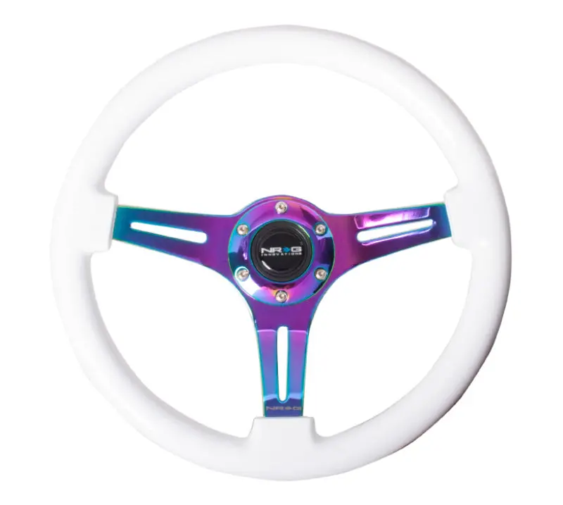 Nrg Classic Wood Grain Steering Wheel (350Mm) White Paint Grip W/Neochrome 3-Spoke Center 1