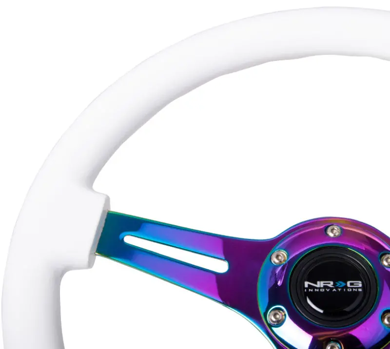 Nrg Classic Wood Grain Steering Wheel (350Mm) White Paint Grip W/Neochrome 3-Spoke Center 2