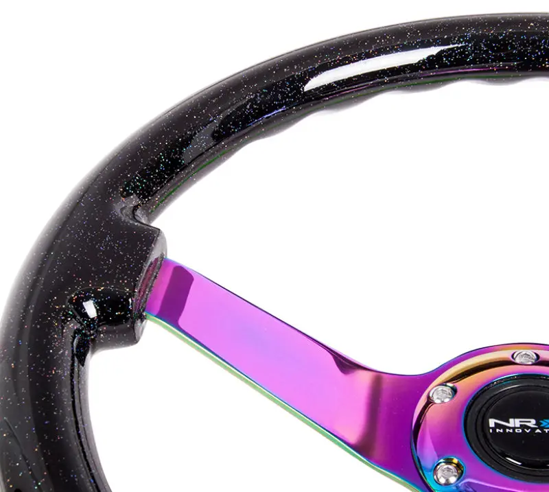 Nrg Reinforced Steering Wheel (350Mm / 3In. Deep) Classic Blk Sparkle W/4Mm Neochrome 3-Spoke Center 1