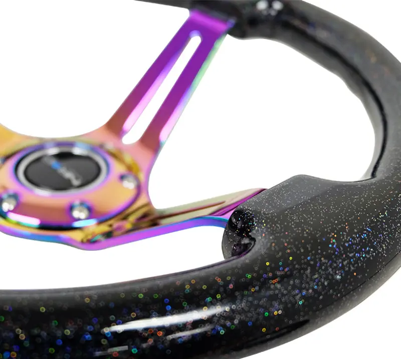 Nrg Reinforced Steering Wheel (350Mm / 3In. Deep) Blk Multi Color Flake W/ Neochrome Center Mark 1