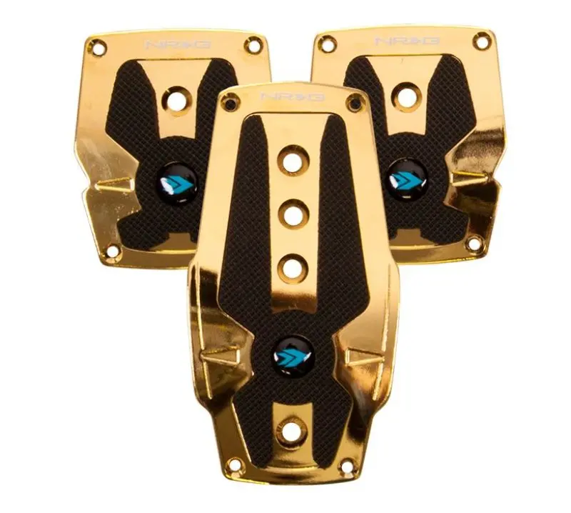Nrg Aluminum Sport Pedal M/T - Chrome Gold W/Black Rubber Inserts 1