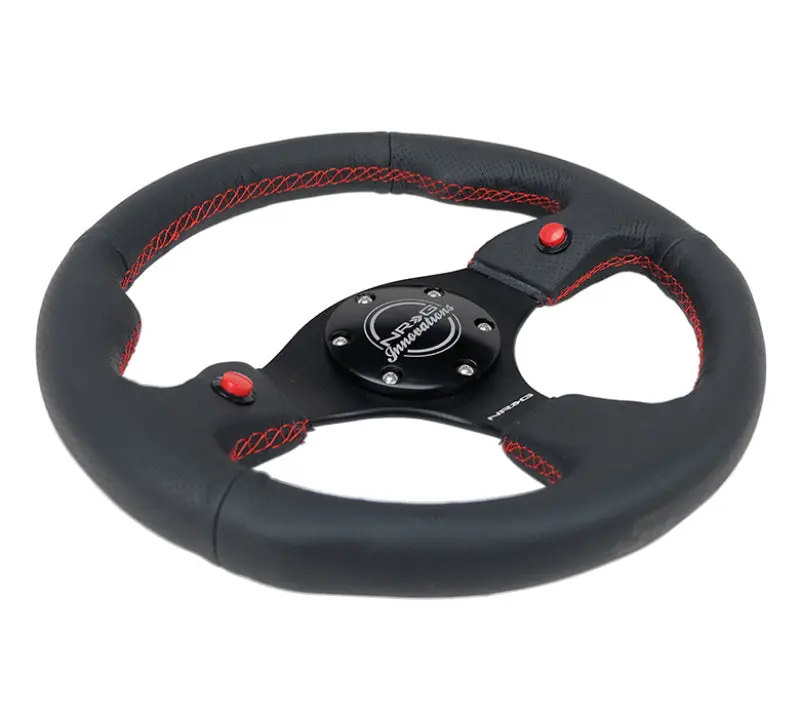Nrg Reinforced Steering Wheel (320Mm) Blk Leather W/Dual Buttons 1