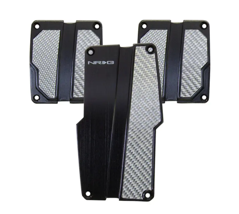 Nrg Brushed Aluminum Sport Pedal M/T - Black W/Silver Carbon 1