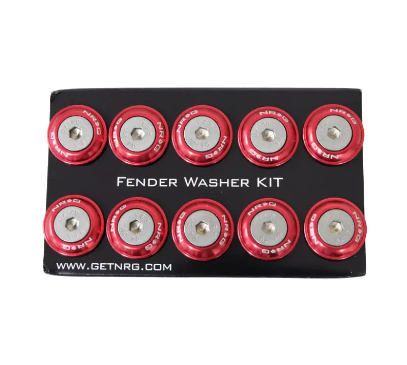 Nrg Fender Washer Kit W/Rivets For Plastic (Red) - Set Of 10 1