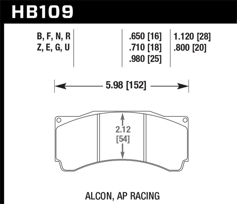 Hawk Alcon Ta-6 / Ap Racing Cp5060-2/3/4/5St /  Ap Racing Cp5555 / Rotora Fc6 Dtc-70 Race Brake Pads 1