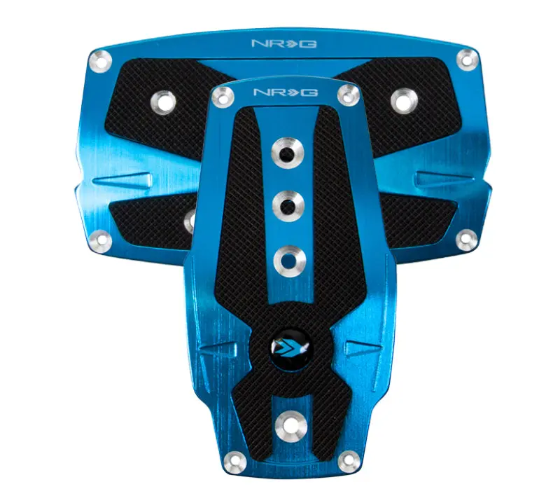 Nrg Brushed Aluminum Sport Pedal A/T - Blue W/Black Rubber Inserts 1
